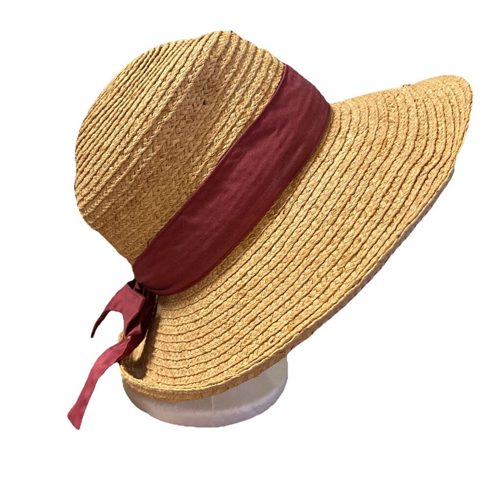 Kate Lord Straw Sun Hat With Mauve Ribbon Size M/L - Picture 4 of 9